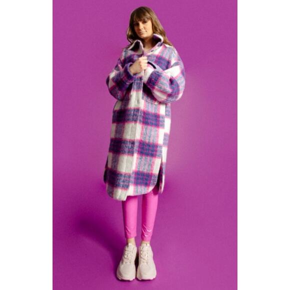 Molly Bracken Lili Sidonio Plaid Shirt Coat Pink Women's Coat - Picture 1 of 9